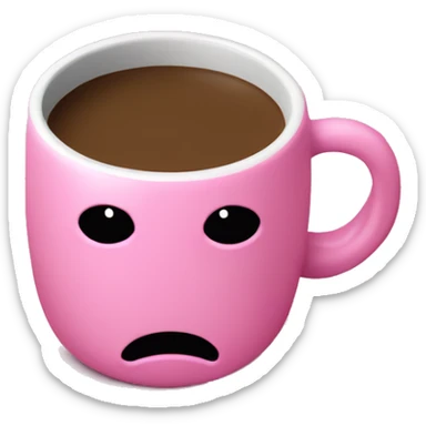 a pink plain coffee mug without a face with one handle on the right, coffee inside it, there is nothing around sticker