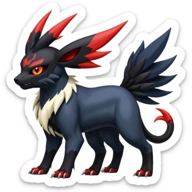 Handsome cool badass edgy Absol-Litten-Umbreon-Giratina-Yveltal-Pokémon-Fakémon-fusion-hybrid-creature, full body sticker