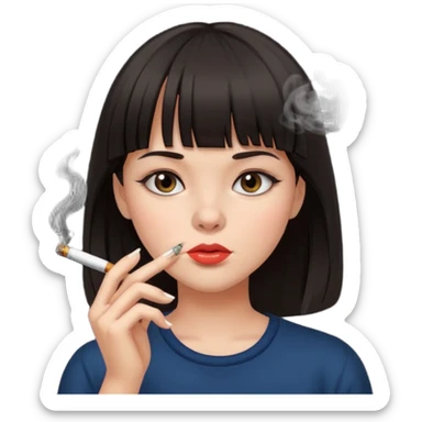 Girl with dark hair and bangs smoking cigarette  sticker