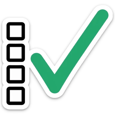 A checklist with a prominent green checkmark on the first item, symbolizing tracking completed tasks and progress sticker