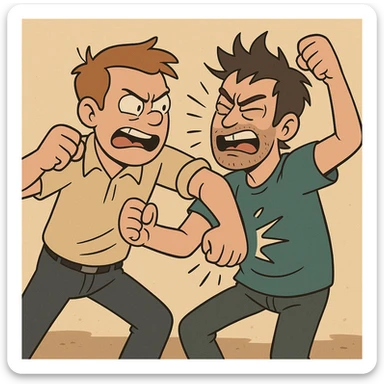 two people brawling, energetic, expressive, cartoon style sticker