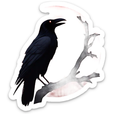 black raven against the backdrop of the red moon sticker