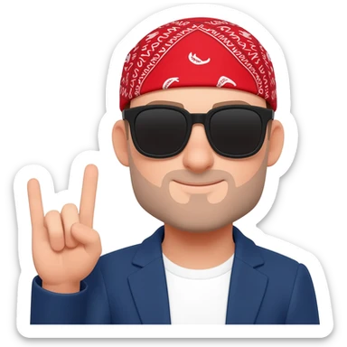 emoji de fã de rock óculos escuros e bandana vermelha mão rock sticker