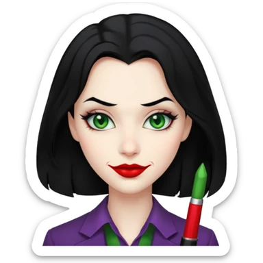 Faça uma pessoa com cabelo preto e pouco grande para frente com cara de coringa sticker