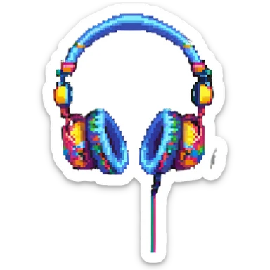 Retro pixel art headphones with colorful details sticker