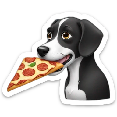 black and white dog eating pizza sticker