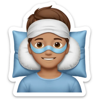 boy with a sleeping mask above head like a band 
 sticker
