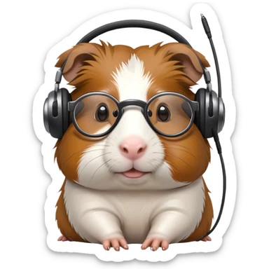 studious guinea pig with glasses wearing a headset sticker