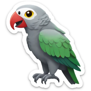 grey-green parrot with dark grey wings, yellow head and green chest and red eyes sticker