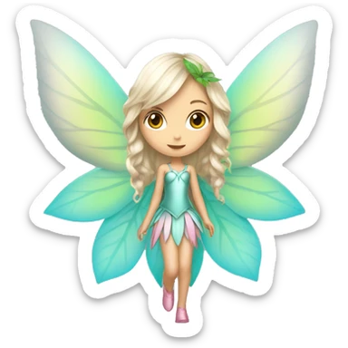 Beautiful, leaf, fairy, silver, light skin, turqoise, pink outfit , long blond hair, big wings sticker