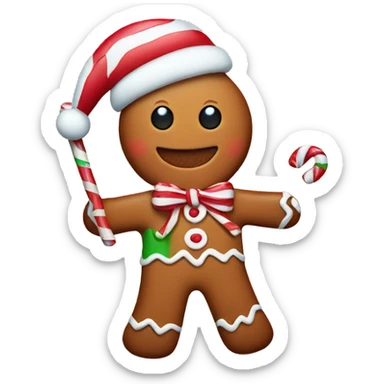 gingerbread man holding candy cane sticker