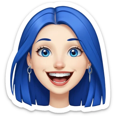 Dark Blue haired blue eyes female long straight hair laughing, pierced lip, pierced nose sticker