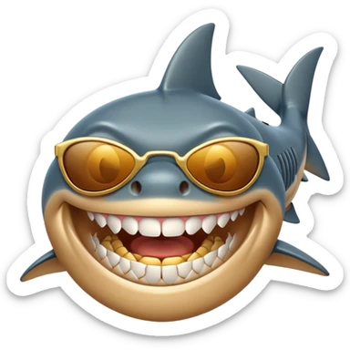 cartoon shark smiling with gold teeth wearing dark sunglasses sticker