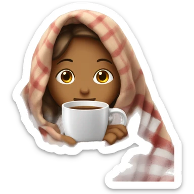 girl inside a blanket sipping coffee eyes closed sticker