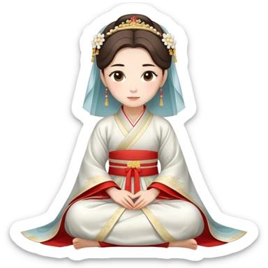 Beautiful girl wearing Hanfu wedding dress sitting sticker