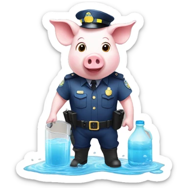 piggies in police outfit avoiding flying water jug sticker