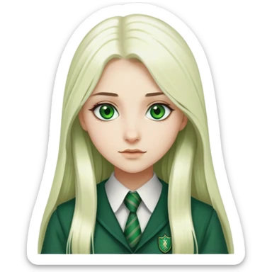 slytherin-student-girl-super-long straight platinum blonde hair-green eyes sticker