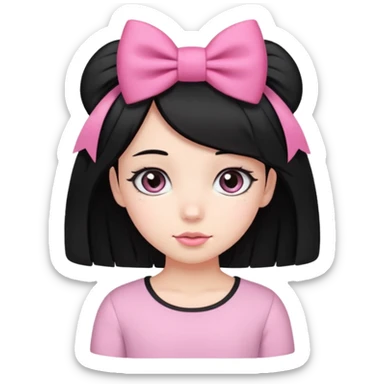 Girl with cute eyes and black hair and pink bow in her side of her hair sticker