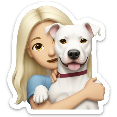 One ash blonde girl hugging white pitbull sticker
