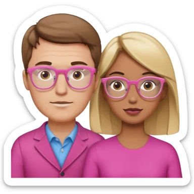 White man with brown hair and brown woman with blonde hair and pink eyeglasses  sticker