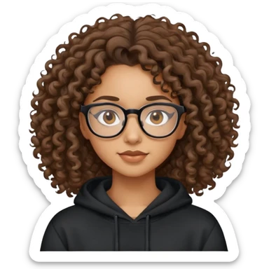 Mixed girl /curly long hair brown / with brown eyes glasses black sweat shirt  sticker