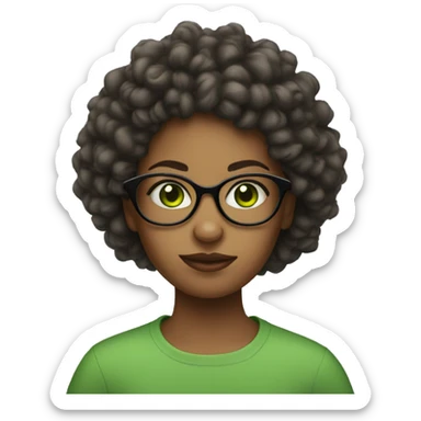 girl with mousy hair, glasses and green eye sticker