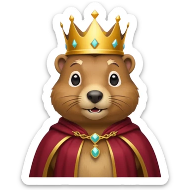 Groundhog wearing crown with a maroon cape with KPM in gold on the cape sticker