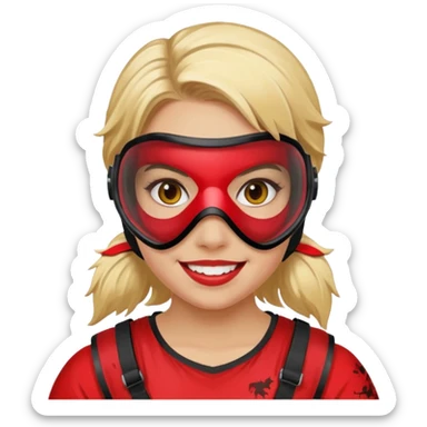 blond girl playing paintball with red paintball face mask sticker