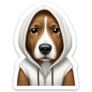 Brown and white dog wearing a hoodie  sticker