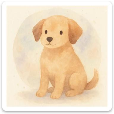 <systemPrompt>
  <style name="Soft Watercolor Illustration">
    <medium>Watercolor</medium>
    <texture>
      <surface>Natural paper grain with light noise</surface>
      <paint>Translucent layered washes, subtle gradients</paint>
    </texture>
    <colorPalette>
      <tones>Muted earth tones, soft pastels</tones>
      <shadows>Delicate, blended—never harsh</shadows>
      <accents>Optional use of light purple or blue for softness</accents>
    </colorPalette>
    <lineTreatment>
      <edges>Feathered or undefined—no harsh outlines</edges>
      <structure>Loose definition with form suggested by tone, not contour</structure>
    </lineTreatment>
    <background>
      <style>Minimal or circular watercolor wash</style>
      <elements>Optional soft dots or speckles</elements>
    </background>
    <subjectTreatment>
      <form>Simplified and rounded—suitable for characters, objects, or scenes</form>
      <expression>Whimsical, warm, and gentle</expression>
    </subjectTreatment>
    <composition>
      <focus>Centered or slightly off-center subject</focus>
      <balance>Avoid clutter, allow breathing room</balance>
    </composition>
    <atmosphere>Peaceful, dreamy, lightly nostalgic</atmosphere>
  </style>
  <instructions>
    Apply this watercolor style to any subject matter. Preserve softness, fluid transitions, and minimal detail. Prioritize artistic charm over realism. Avoid vector-like edges or digital sharpness.
  </instructions>
</systemPrompt>

{subject} = dog sticker