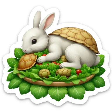  lapin qui dort et la tortu qui mange de la salade sticker