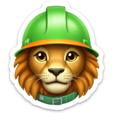 Cute Lion wear safety helmet as call center in green and orange theme  sticker