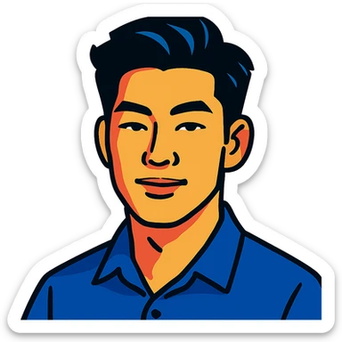vibrant toon style portrait of a black haired handsome Chinese man sticker