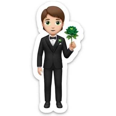 Chico blanco, pelo castaño, ojos verdes, traje boda oscuro y flor solapa , cuerpo entero sticker