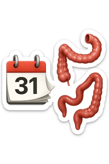 emoji stile iphone di un calendario con fogli che volano insieme a pezzi anatomici di colon umano, iperrealistico 4k, isolato su sfondo bianco sticker