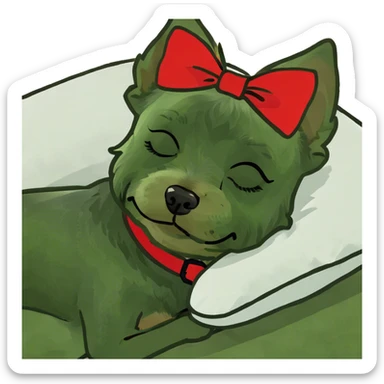 Mini yorkie terrier black and tan sleeping in a bed sticker