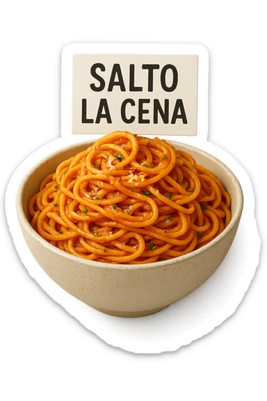 BOWL DI PASTA CON CARTELLO CON LA SCRITTA "SALTO LA CENA",  iperrealistico 4k sticker