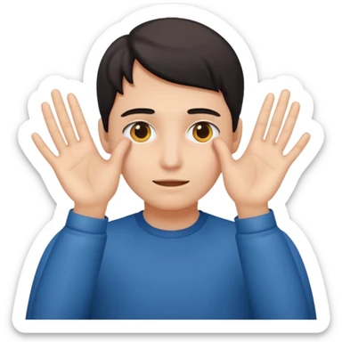 Covering the face with hands and peeping through your finger sticker