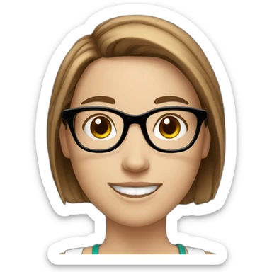 White girl with short brown hair and glasses smilling sticker