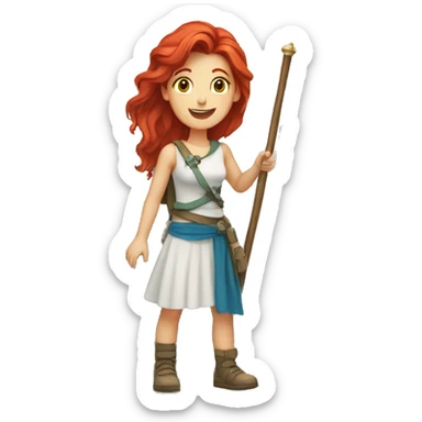 a red hair female holding greek flag on mountain summit  sticker
