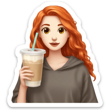 Beautiful fair skin long orange red hair girl brown eyes fair skin girly beautiful drinking straw iced ice coffee clean white beautiful sticker