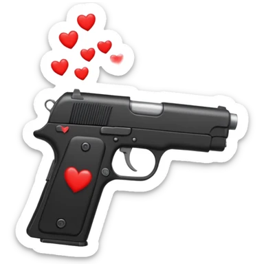 Black hand gun shooting a stream of hearts out of it  sticker