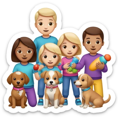 children with dog toys sticker