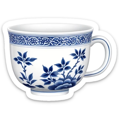 traditional Chinese tea cup with blue and white porcelain design without handle, clean simple style sticker