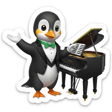 Green penguin playing piano sticker