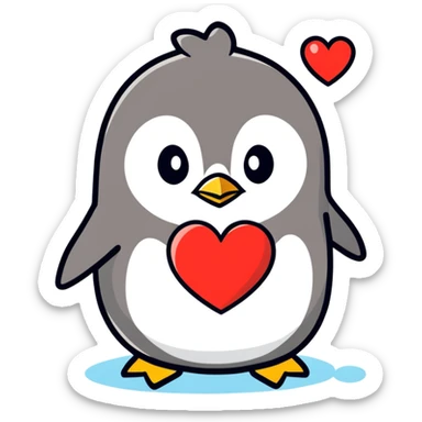 A pink penguin holding a heart that says I love you sticker