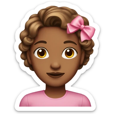 girl with brown hair blowout and brown eyes with pink bow in hair sticker