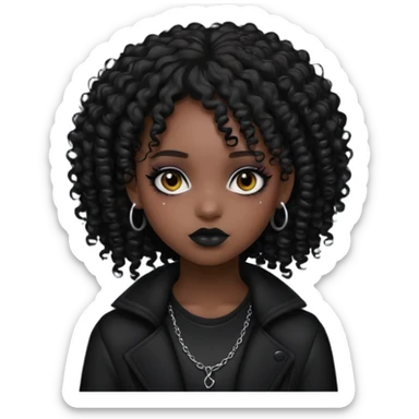 black girl with curly hair, emo makeup and clothes sticker