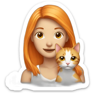 Girl blonde with Orange hair hold a cat sticker