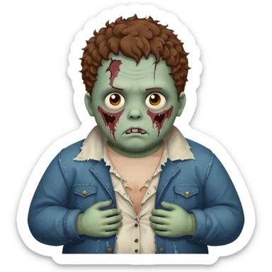 a zombie boy with brown curly hair and a fat double chin sticker